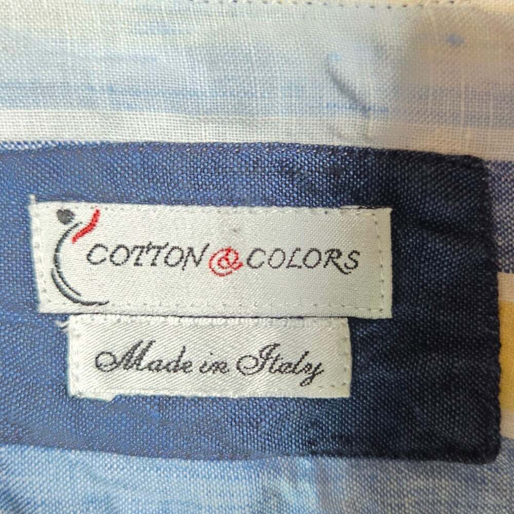 Cotton & Colors Men's Made in Italy Button-Down Linen Striped Long Sleeve Large - Picture 3 of 8
